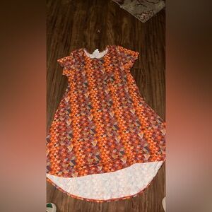 LuLaRoe Short-Sleeve Geometric Orange and Blue Casual Dress